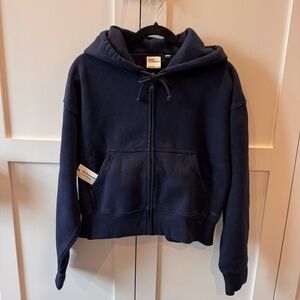 Aritzia Cozy Fleece Boyfriend Boxy Zip Hoodie-Admiral Blue-Medium